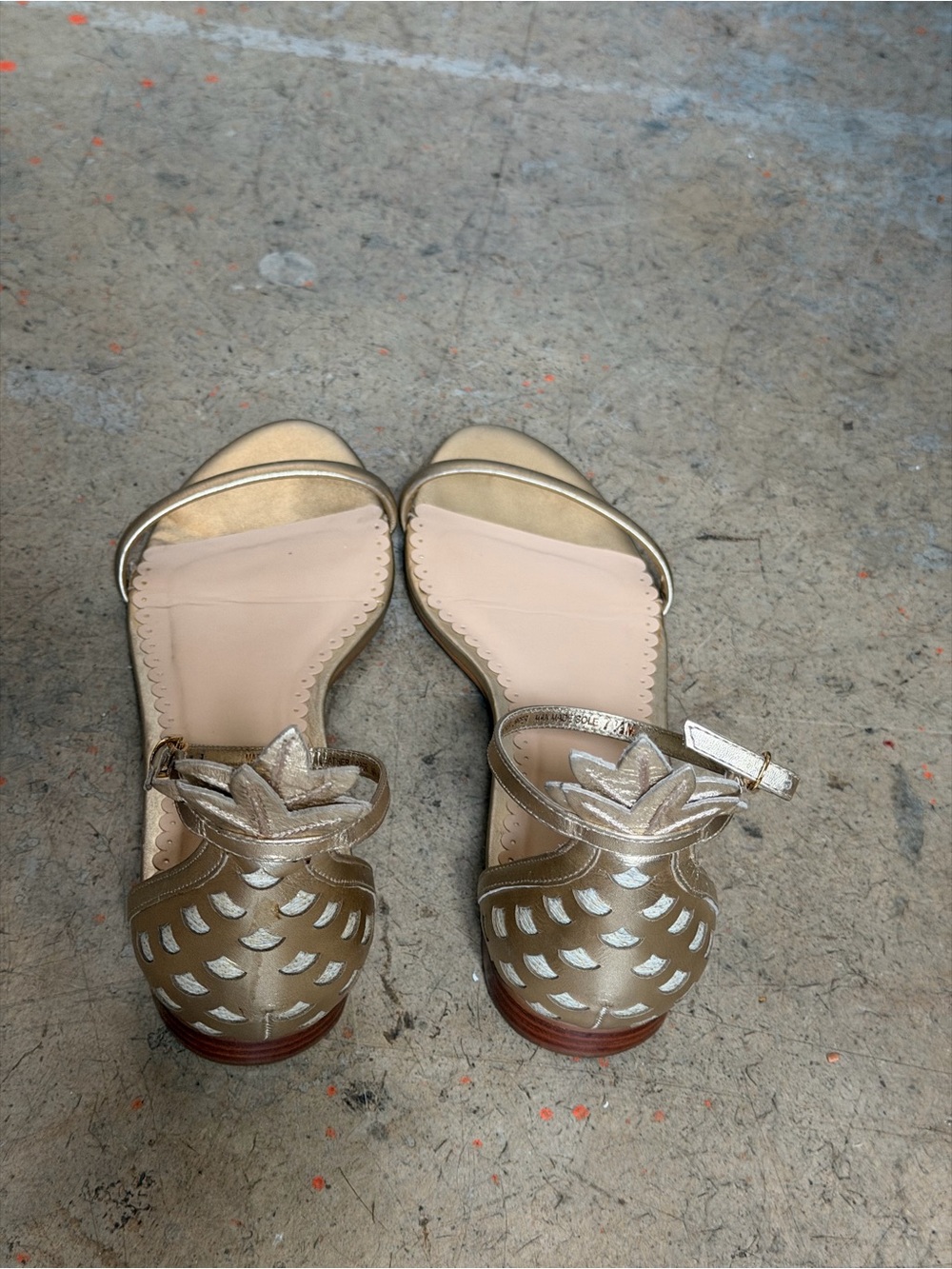 Lilly Pulitzer Gold Leather Pineapple Sandals Size 7 - Picture 6 of 9